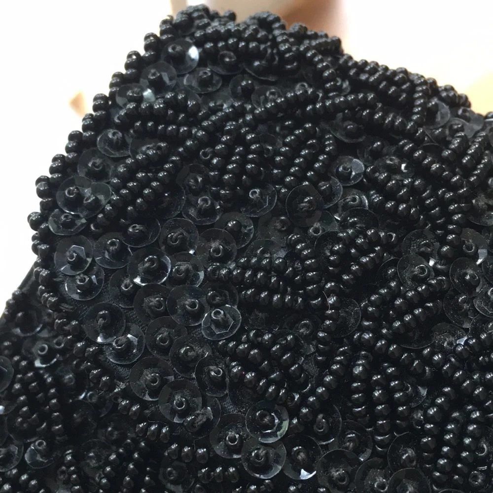 La Regale Ltd VINTAGE Black‎ Satin Hand beaded Evening Formal Clutch Bag Purse
